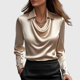 Alina – Satin blouse with V-neck and draped finish