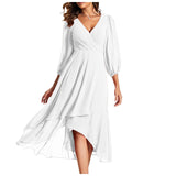 Izabella – Dress with a V-neck and asymmetrical hem with long sleeves