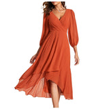 Izabella – Dress with a V-neck and asymmetrical hem with long sleeves