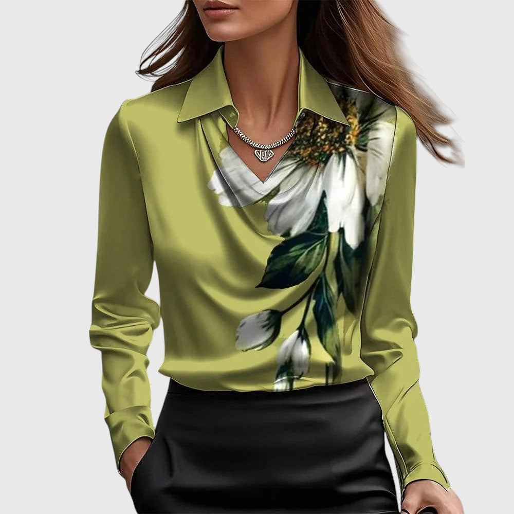 Alina – Satin blouse with V-neck and draped finish