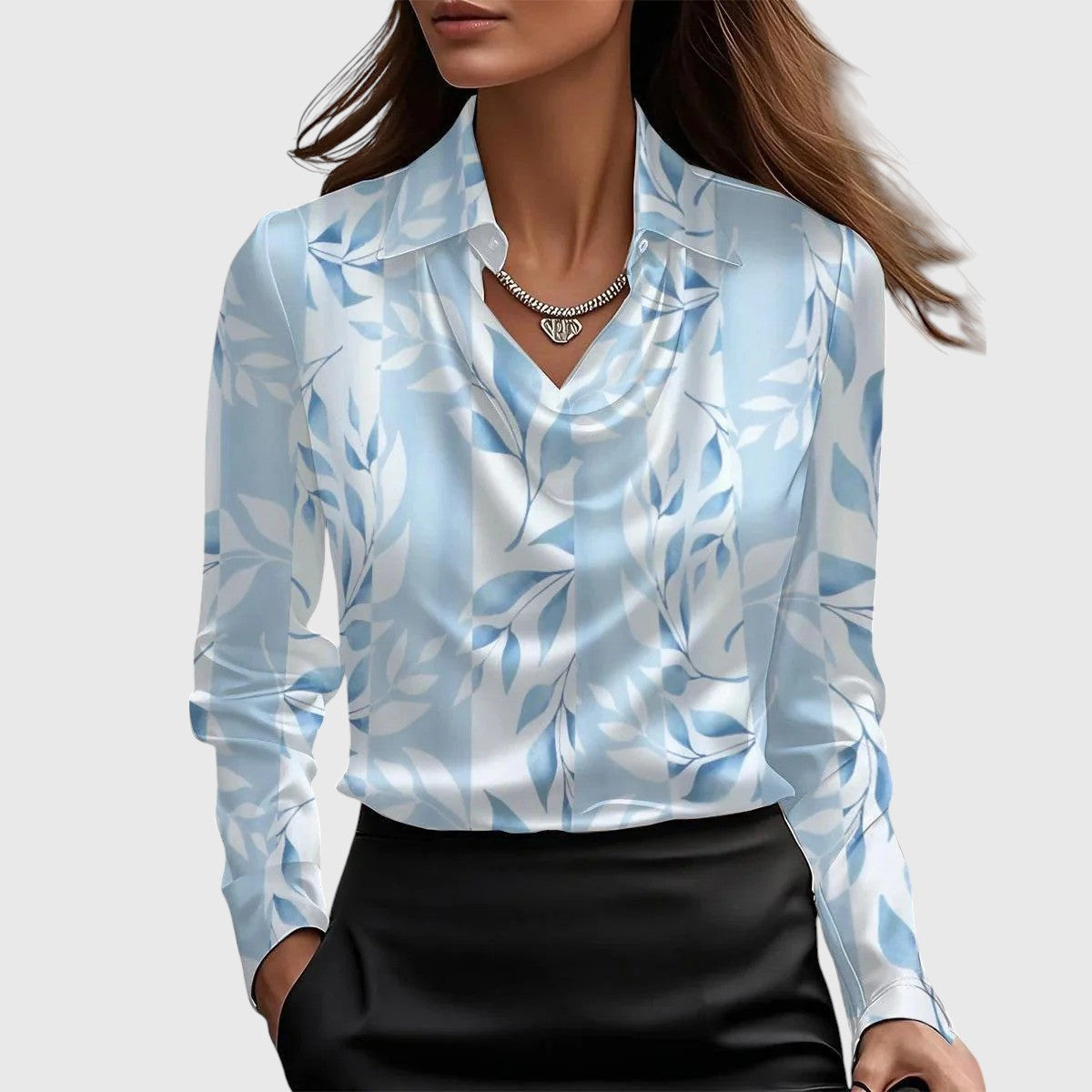Alina – Satin blouse with V-neck and draped finish