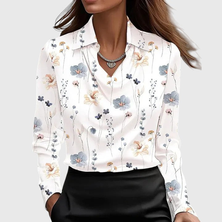 Alina – Satin blouse with V-neck and draped finish