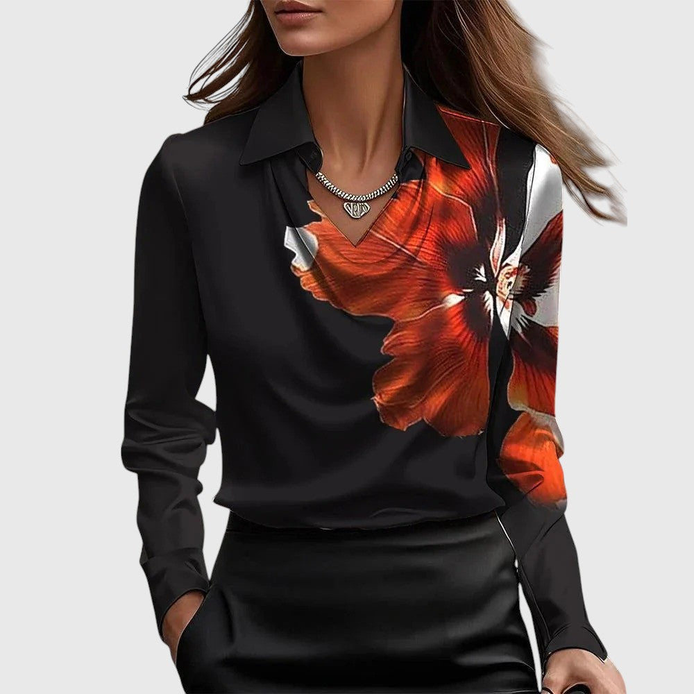 Alina – Satin blouse with V-neck and draped finish