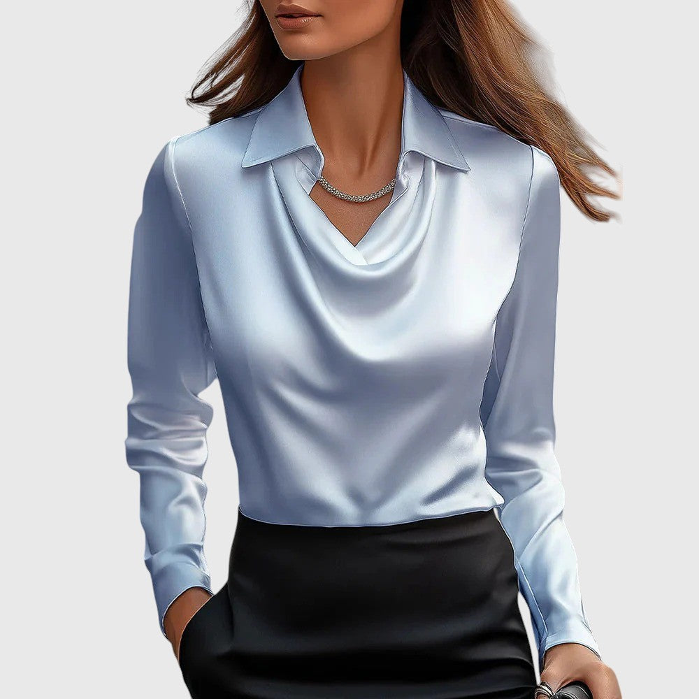 Alina – Satin blouse with V-neck and draped finish